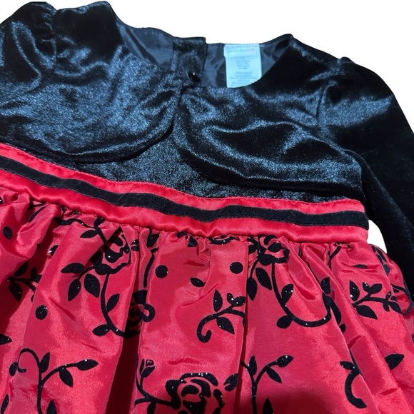 WonderKids Red Black Christmas Dress Long Sleeve Velvet Top Embellished 3T - Picture 5 of 9